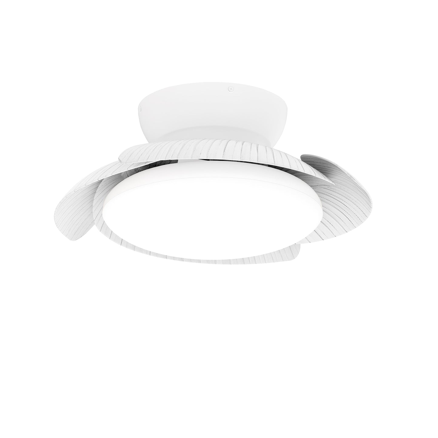 The Aloha White Ceiling Fan with Light by Ceiling Fans UK boasts a sleek, modern design featuring curved, petal-like blades that encircle its 52cm, 45W LED dimmable ceiling light. This contemporary fan not only enhances your decor with its clean lines and minimalist aesthetic but also includes a built-in 30W DC reversible fan function for year-round comfort. Backed by a 5-year warranty, it’s the perfect blend of style and functionality.